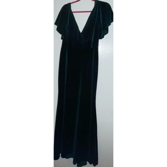 Jenny Yoo Ellis Flutter-Sleeve Open-Back Stretch Velvet Gown size 14 - Picture 5 of 5